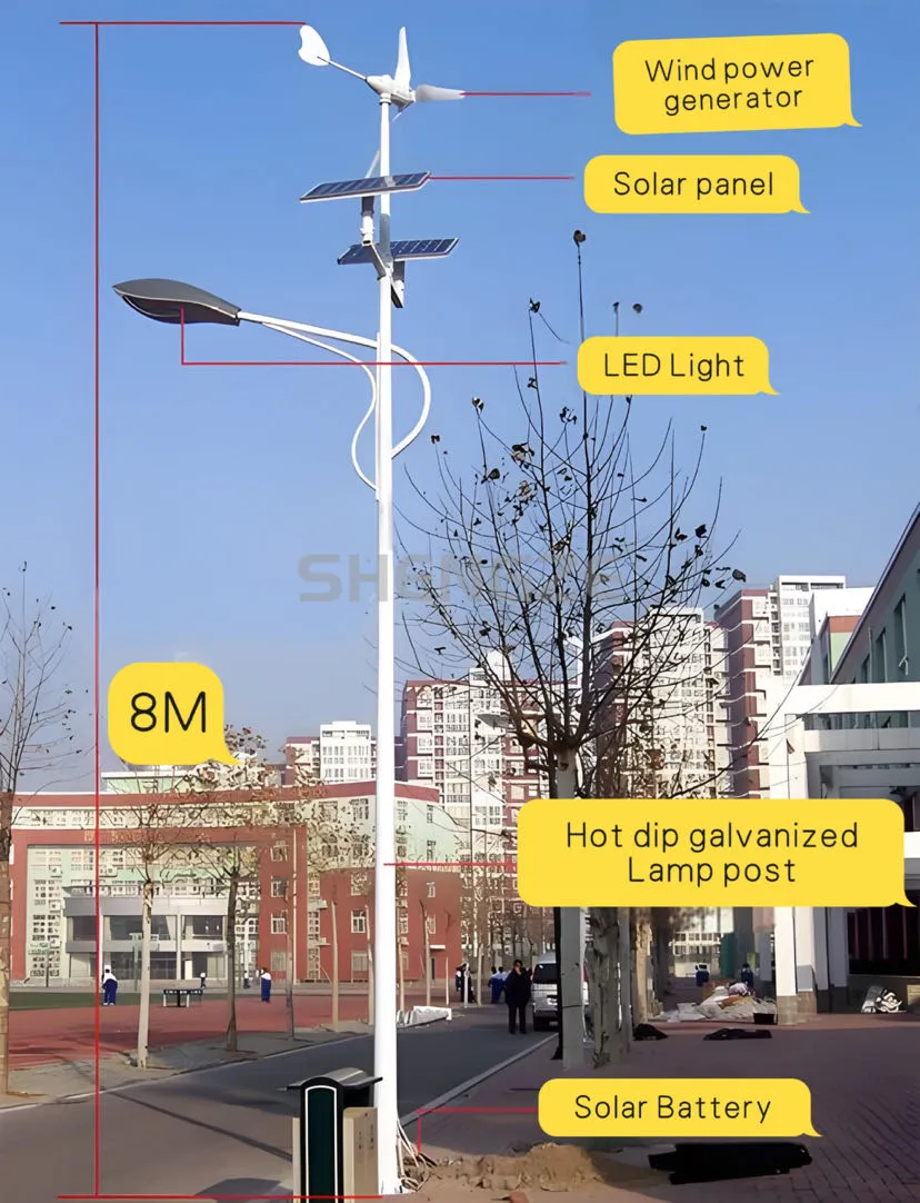 Eco-Friendly Dual Head Street Lights with Wind Turbines and Solar Panels