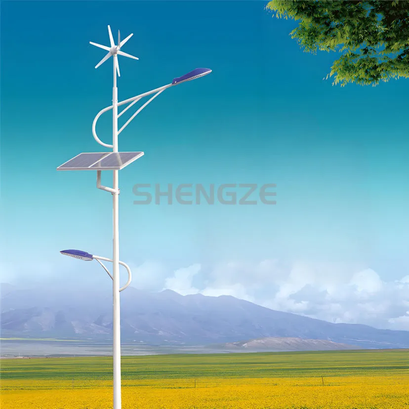 Eco-Friendly Dual Head Street Lights with Wind Turbines and Solar Panels